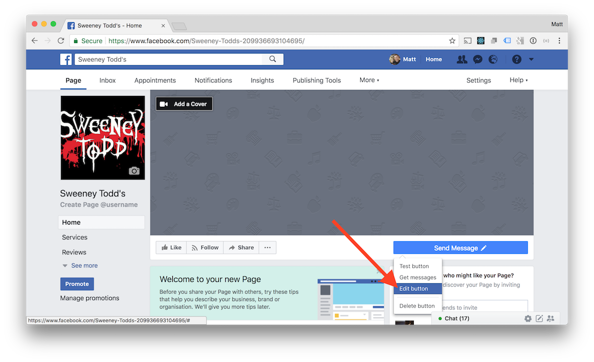 facebook homepage button
