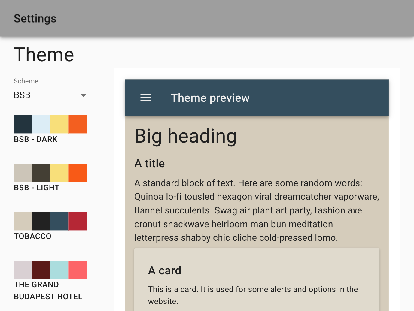 Preset booking platform themes