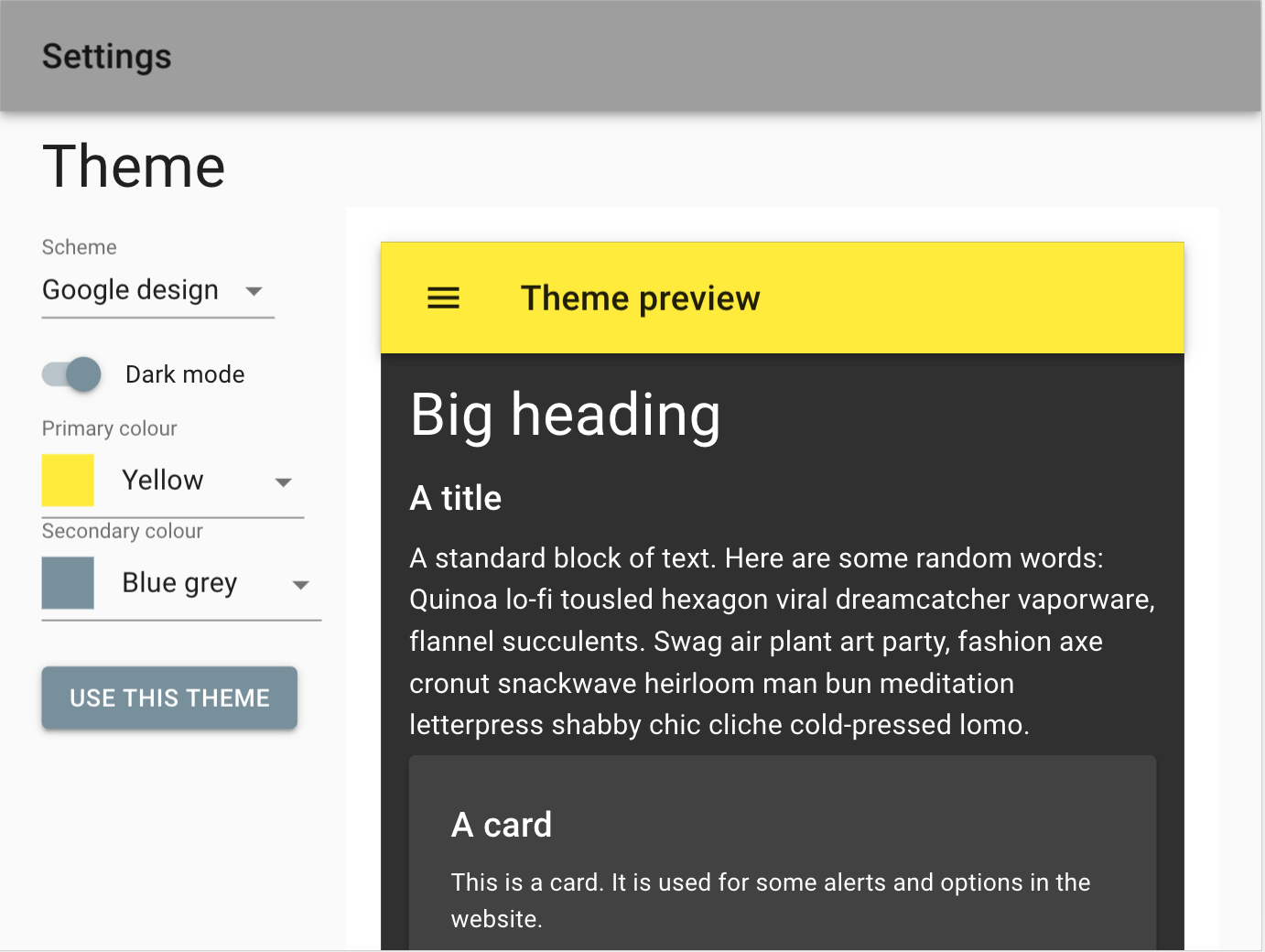 Google material design theme settings